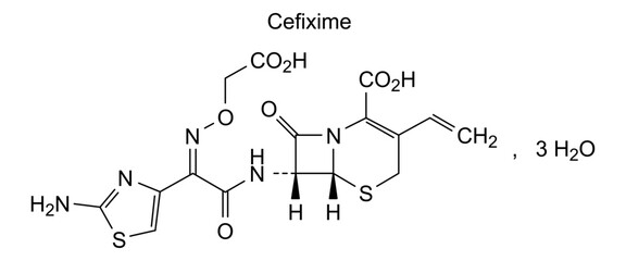 Chemical structure of cefixime, drug substance