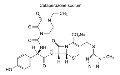 Chemical structure of cefoperazone sodium, drug substance