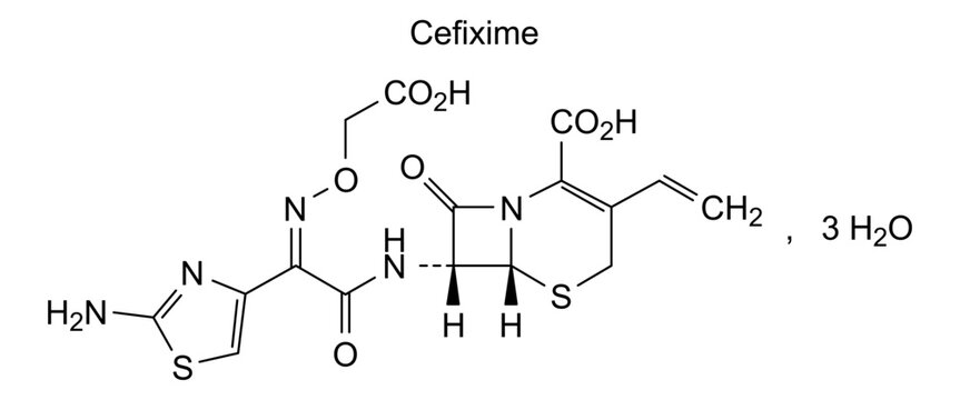 Chemical structure of cefixime, drug substance