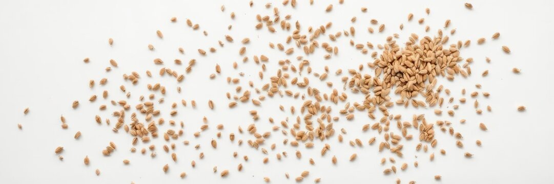 Scattered cumin seeds spread out on a bright white background, flavorful, cuisine