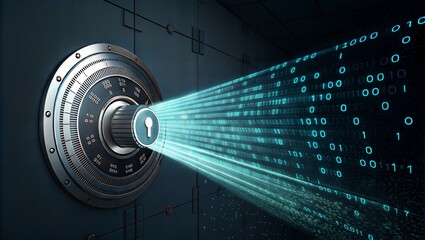 Obraz premium A vault lock with a digital data stream projection symbolizing security and innovation.