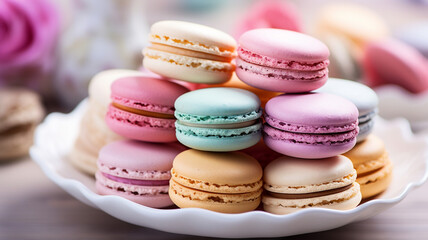 Obraz premium colorful macaroons on wooden background