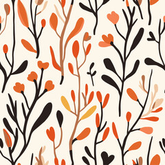 Wallpaper textile design with trendy pattern, burnt orange and deep brown streaks on light cream base, nature-inspired theme, vector illustration, earthy tones, modern interior design.