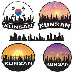 Obraz premium Kunsan South Korea Flag Skyline Cityscape Silhouette Travel Souvenir Sticker Isolated Vector