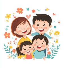 happy family, with children smiling and playing together. clipart design for a children's book cover. 