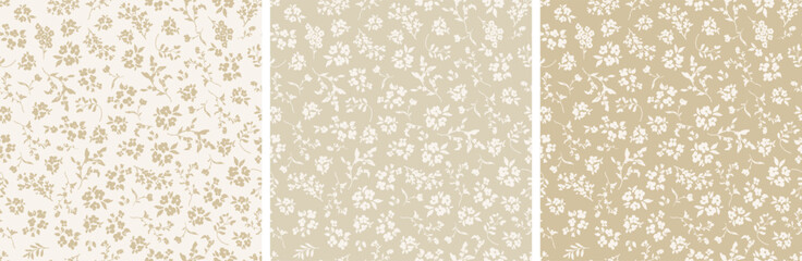 Floral seamless pattern design, hand drawn set of digital paper, wallpaper, reapeating vector background with elegant cute flowers and floral branches.
