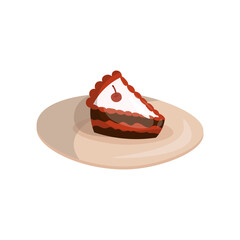 Piece of pumpkin pie on plate isolaed on white background, cozy autumn food, traditional Thanksgiving