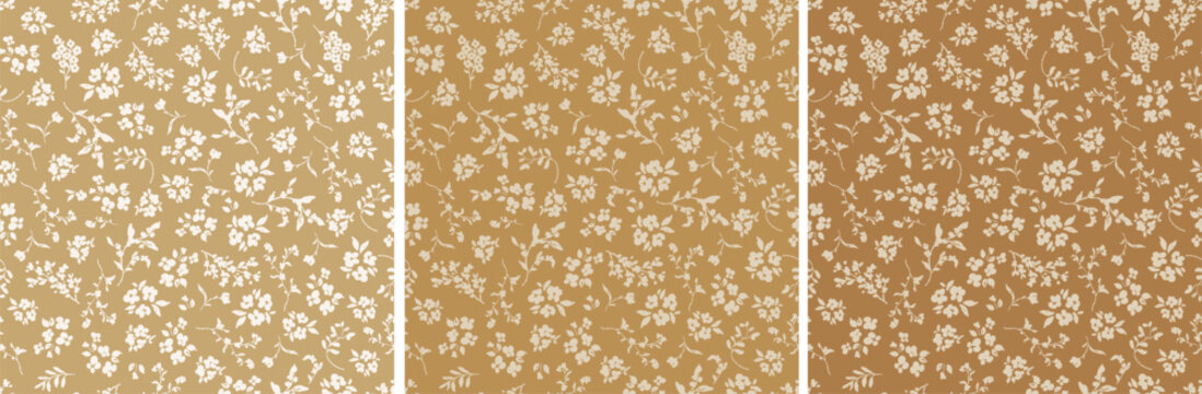 Floral seamless pattern design, hand drawn set of digital paper, wallpaper, reapeating vector background with elegant cute flowers and floral branches.