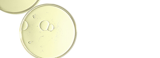 The texture of a cosmetic serum or body gel in a Petri dish.