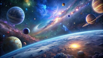 Space Mercury Venus Earth Mars Jupiter Saturn Uranus Neptune Sun Star Moon Solar system Backgrounds for advertising Texture editor Picture marketing Image business Wallpaper desktop Template art