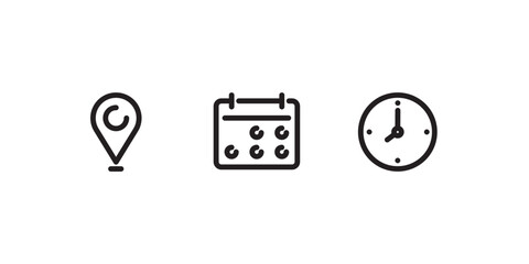 Location, date and time line icons