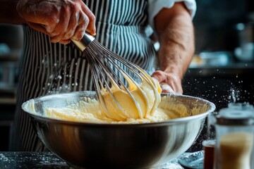 Whipping up a delicious batter in a cozy bakery during the afternoon rush. Generative AI