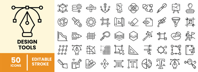 Essential Design Tools: 50 Editable Stroke Icons for Creatives