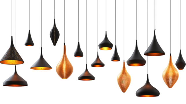 PNG Set of minimalist hanging lamps isolated on a white background