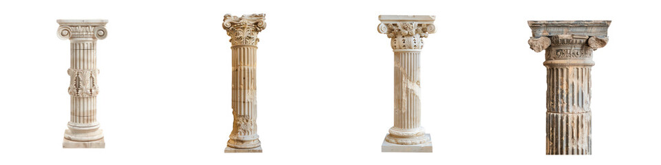 Set of Ancient Greek and Roman Architectural Columns in Classical Styles
