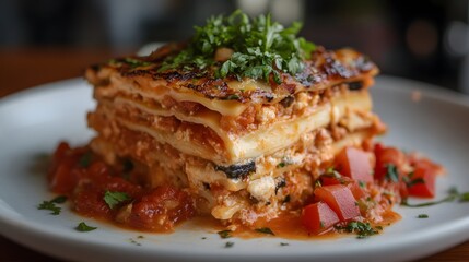 Food, Lasagna, on White Background, Wallpaper, Cover and Screen for Smartphone, PC, Laptop, 9:16 and 16:9 Format