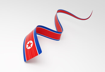 Obraz premium 3d Flag Of North Korea Shiny Wavy Awareness Ribbon flag Isolated On White Background 3d Illustration