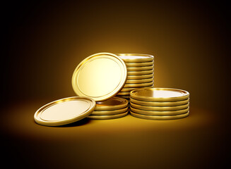Stack Of Golden Shiny Rounded Coins Isolated On Shiny Golden Glow Background 3d Illustration