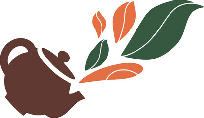 Minimalist Teapot with Leaves - Praana Tea Logo Element

