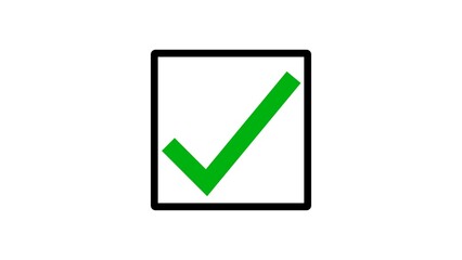 Check mark icon enclosed in a box on a plain white background for a clear and straightforward visual cue.