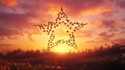 Ducks Gracefully Swimming in a Star Formation During Sunset