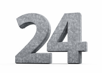 Concrete Number Twenty Four 24 Digit Made Of Grey Concrete Stone On White Background 3d Illustration