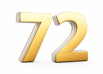 3D Golden Shiny Number 72 Seventy Two With Silver Outline On White Background 3D Illustration