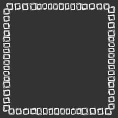 Square frame made of different sized handwritten squares. White on black. Vector illustration