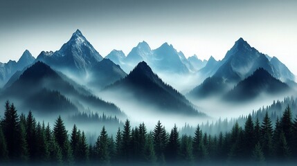 Obraz premium Whispers of the Past: Vintage Misty Mountain Fir Forest