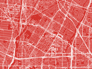 Christmas Map of Downey California, USA in Snowy White on Festive Red Background.