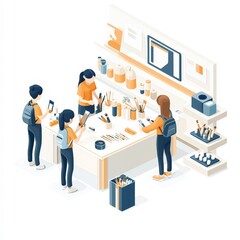 Obraz premium Art Supplies Shop, Isometric Shopping Scene.