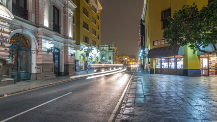 Fast walk from Central Post Office Building to Plaza de Armas night timelapse hyperlapse