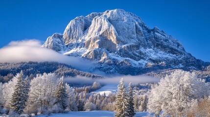 Winter's Golden Glow: Majestic Snowy Mountain Peak