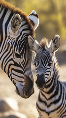 A Zebra Mother Lovingly Grooms Her Playful Foal in Nature's Embrace