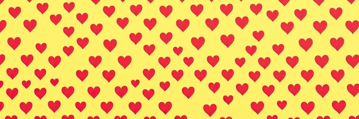 Red heart pattern on a bright yellow background perfect for Valentine's Day or love-themed designs, backdrop, background, textured