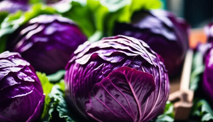 Obraz premium Red cabbage on the market, ai