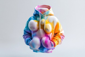 Multicolored, floating hoody with a unique, bubble like texture showcases a vibrant and playful approach to modern fashion design