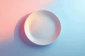 Aerial view of a blank ceramic plate on a soft gradient background, perfect for luxury and high-end product mockups