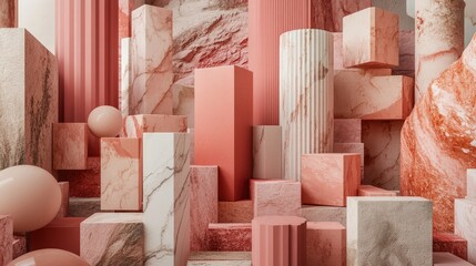 Abstract 3D cubes clustered in a balanced layout, featuring smooth surfaces and a soft color palette for a calming modern aesthetic.