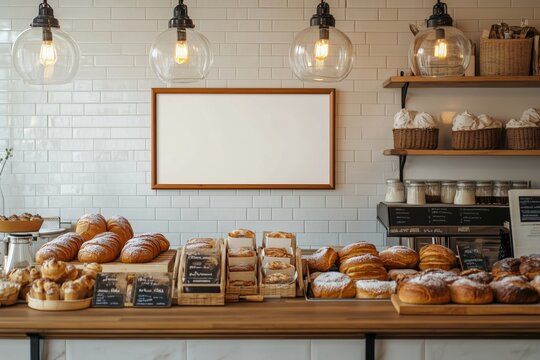 Blank advertising mockup board for advertisement at the bakery shop.