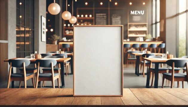 Blank Wooden Sign Mockup in Modern Restaurant Interior with Stylish Design