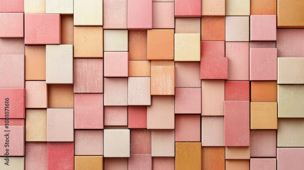 Poster geometric 3d cubes in varying sizes and soft, muted colors, artistically arranged for a minimalist a
