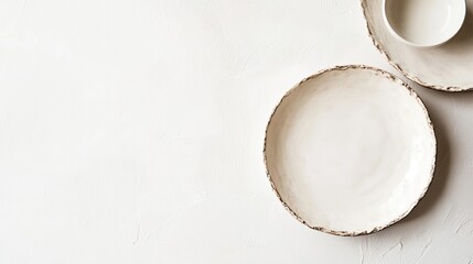 Minimalist white plate with subtle texturing around the edges, set against a white background for a soft, clean look.