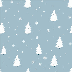 Seamless vector of Christmas trees and snowflakes