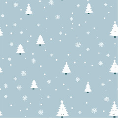Seamless vector of Christmas trees and snowflakes