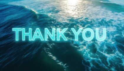 A thank message on the ocean with waves, travel