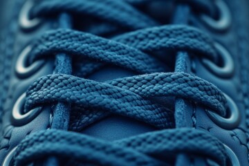 Blue shoelaces woven through eyelets create a captivating crisscross pattern on fashionable footwear
