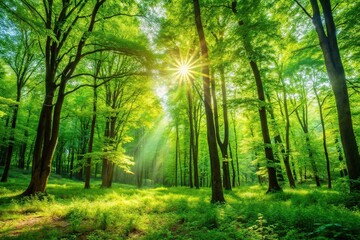 Obraz premium bright summer forest scenery with green foliage