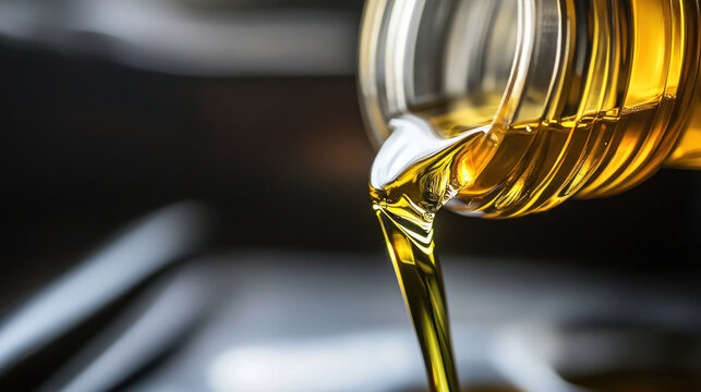 Oil is less dense than water and will remain on the surface when poured into it.