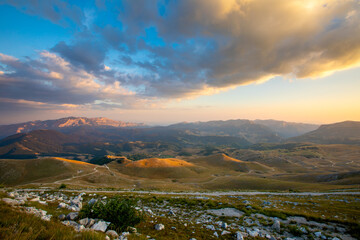 Obraz premium View of Bjelašnica Mountains in BosniaBjelašnica, Bosnia, aerial view, mountain range, hiking trails, nature escape, Balkan wilderness, outdoor photography, travel destination, ski resort, scenic moun